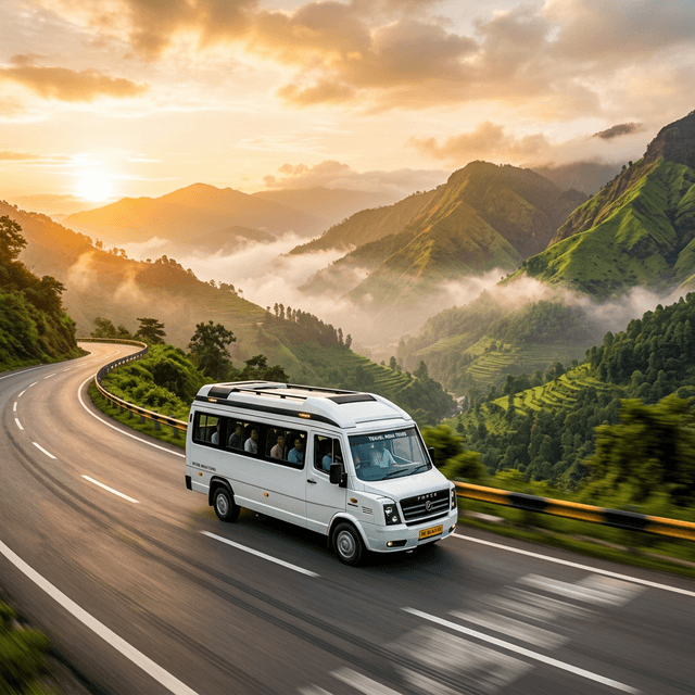 Luxury bus traveling on a scenic road